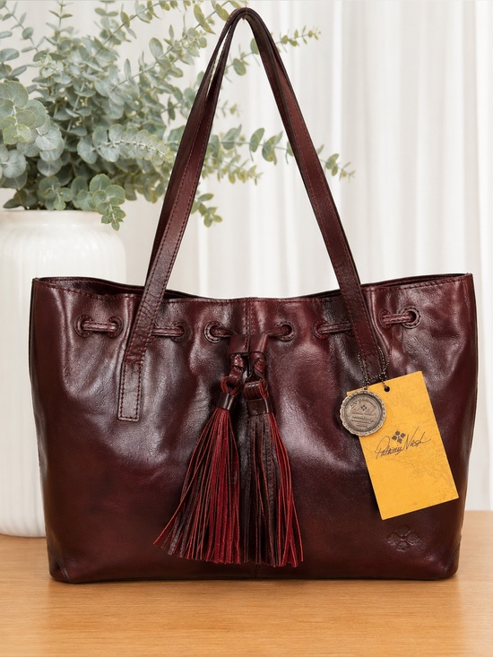 Accessories - Patricia Nash "Witney" tote bag deep plum leather featuring drawstring tassel